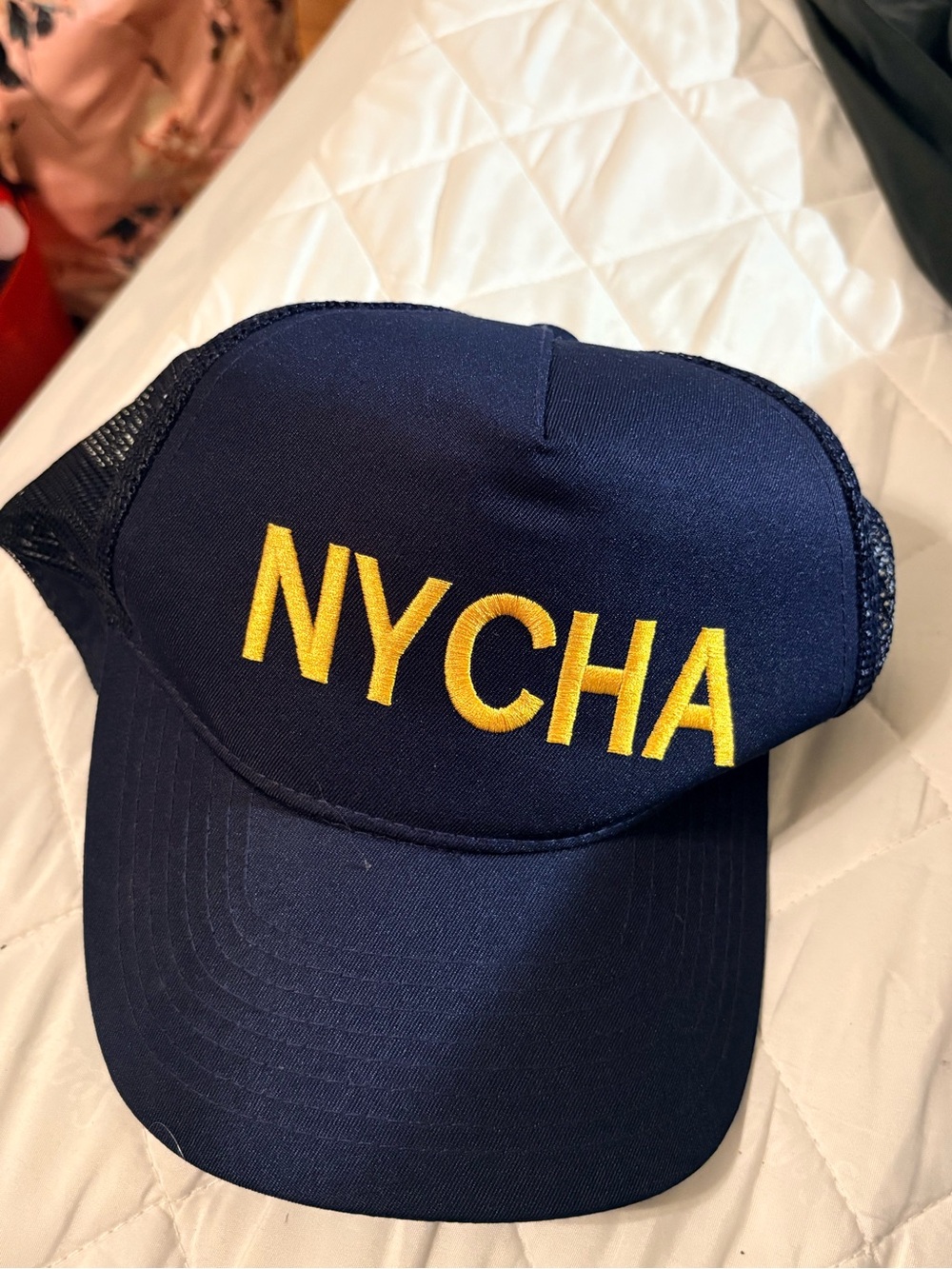 NYCHA Navy Trucker Hat with Yellow Embroidered Logo